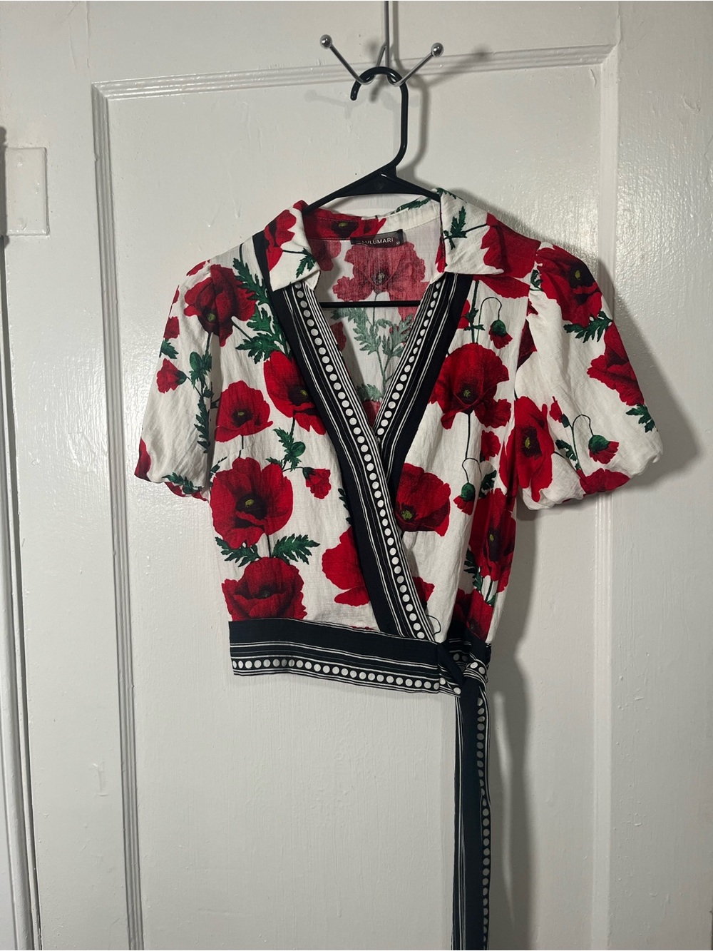 Lulumari Red Poppy Wrap Crop Top on White